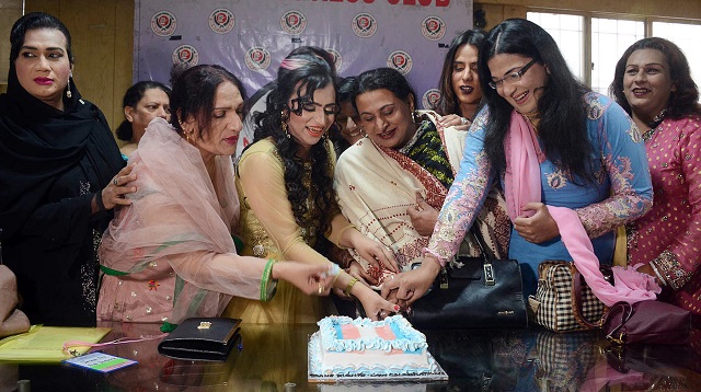 transgender community participate in a cake cutting ceremony to celebrate the approval of their basic rights bill at press club in lahore photo app