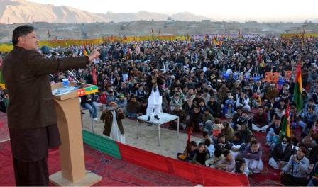 hdp chairman abdul khaliq hazara during a public gathering in quetta photo inp