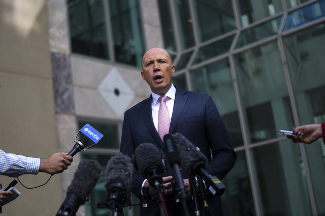 australian home affairs minister peter dutton speaks to the media during a news conference at parliament house in canberra australia august 21 2018 photo reuters australian home affairs minister peter dutton speaks to the media during a news conference at parliament house in canberra australia august 21 2018 photo reuters
