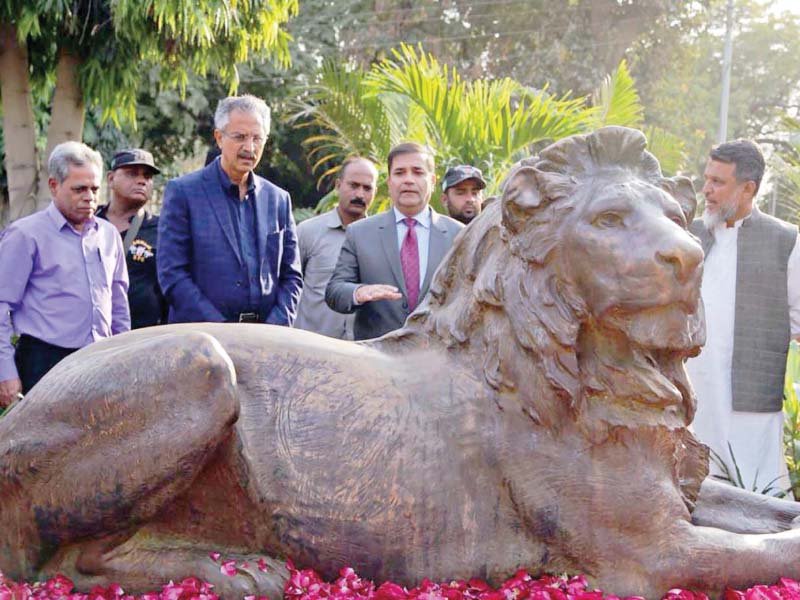 two bronze statues of lions gifted by queen elizabeth ii that were locked away in 2004 have now been restored to karachi zoo photo ppi