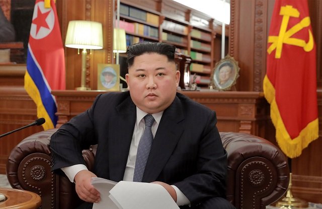 this picture released by north korea 039 s official korean central news agency kcna shows north korean leader kim jong un delivering an address to mark the new year at an undisclosed location on january 1 2019 photo afp