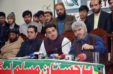 pml n balochistan chapter secretary general jamal shah along with party workers during a press conference in quetta photo online