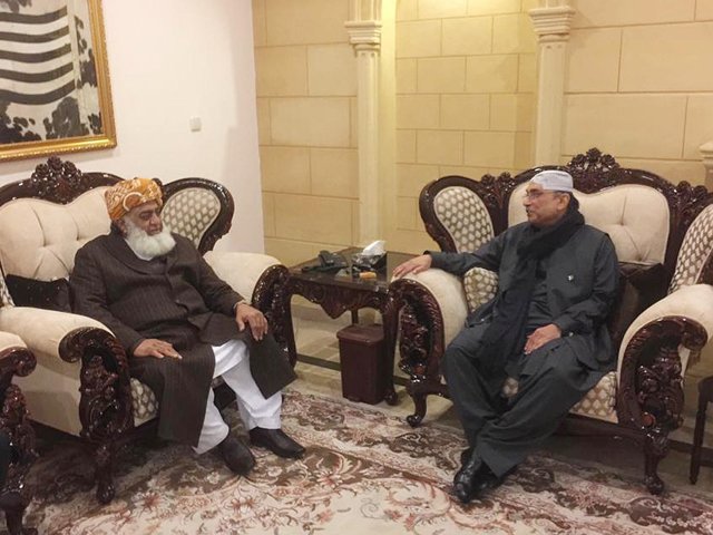 ppp co chairperson meets jui f chief maulana fazlur rehman at his resident in islamabad on saturday photo ppi