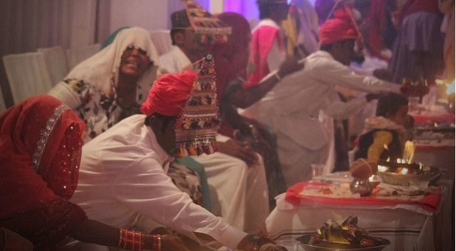 the lead couple of the mass wedding vijay and lakshmi performed marriage rituals at the stage while other 78 other couples followed them photo couresty arab news