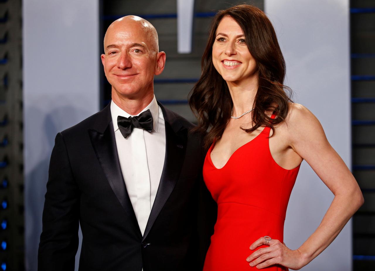 amazon ceo jeff and wife mackenzie bezos arrive at the 2018 vanity fair oscar party in beverly hills california photo reuters