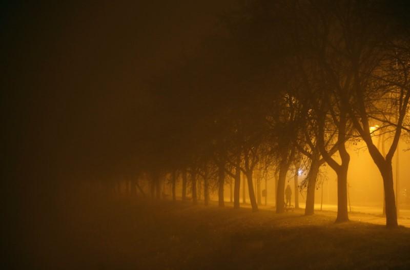 a woman walks along a street during heavy smog photo reuters