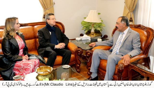 brazilian ambassador to pakistan claudio lins in a separate meeting with balochistan governor amanullah khan yasinzai in quetta photo dgpr brazilian ambassador to pakistan claudio lins in a separate meeting with balochistan governor amanullah khan yasinzai in quetta photo dgpr