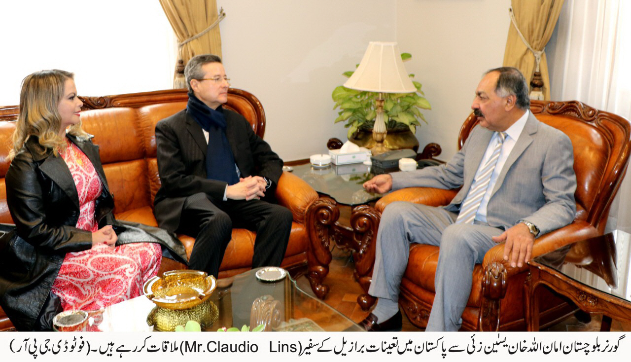 brazilian ambassador to pakistan claudio lins in a separate meeting with balochistan governor amanullah khan yasinzai in quetta photo dgpr