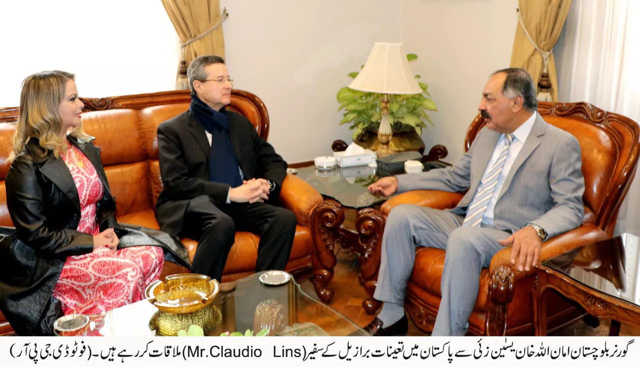 brazilian ambassador to pakistan claudio lins in a separate meeting with balochistan governor amanullah khan yasinzai in quetta photo dgpr brazilian ambassador to pakistan claudio lins in a separate meeting with balochistan governor amanullah khan yasinzai in quetta photo dgpr