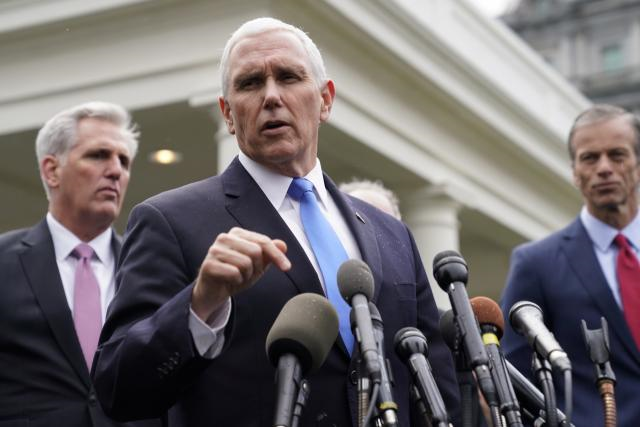 us vice president mike pence speaks as house minority leader kevin mccarthy r ca listens after a meeting with president donald trump and congressional democrats about the us government partial shutdown and the president 039 s demand for a border wall in the situation room at the white house in washington us january 9 2019 photo reuters