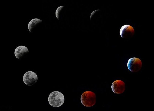 a composite photo shows all the phases of the so called super blood wolf moon total lunar eclipse photo afp