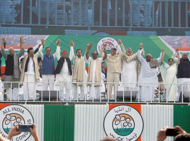 leaders of india 039 s main opposition parties join their hands together during quot united india quot rally ahead of the general election in kolkata india january 19 2019 photo reuters