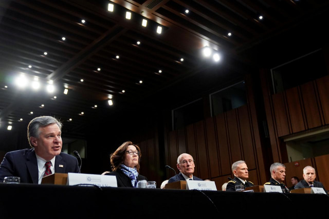 fbi director christopher wray cia director gina haspel director of national intelligence dan coats defense intelligence agency dia director gen robert ashley national security agency nsa director gen paul nakasone and robert cardillo director of the national geospatial intelligence agency testify to the senate intelligence committee hearing about quot worldwide threats quot on capitol hill in washington us photo reuters fbi director christopher wray cia director gina haspel director of national intelligence dan coats defense intelligence agency dia director gen robert ashley national security agency nsa director gen paul nakasone and robert cardillo director of the national geospatial intelligence agency testify to the senate intelligence committee hearing about quot worldwide threats quot on capitol hill in washington us photo reuters