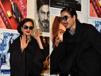 rekha s reaction while posing with ex amitabh s picture is all of us