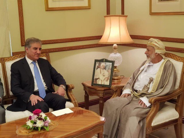 foreign minister shah mehmood qureshi meets omani counterpart yusuf bin alawi in muscat on wednesday photo pid