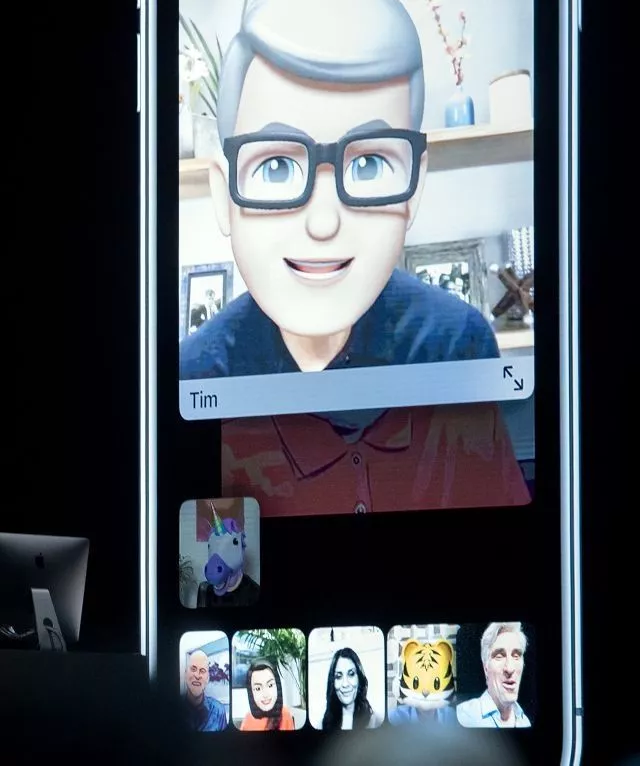 apple ceo tim cook top speaks using his memoji during a group facetime call at the wwdc in 2018 photo afp apple ceo tim cook top speaks using his memoji during a group facetime call at the wwdc in 2018 photo afp