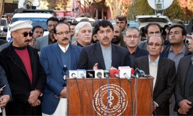 provincial health minister naseebullah marri during a press conference photo express