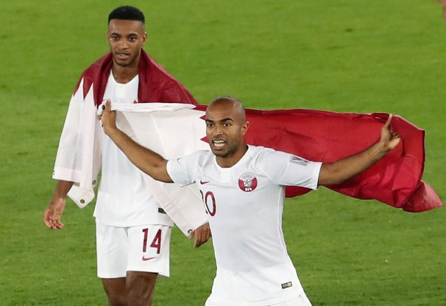 soccer football   afc asian cup   final   japan v qatar   zayed sports city stadium abu dhabi united arab emirates   february 1 2019 qatar 039 s ali afif and salem al hajri celebrate winning the asian cup photo reuters