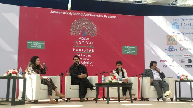 panel session moderated by lawyer palvasha shahab also included lawyer and human rights activist jibran nasir constitutional and human rights lawyer faisal siddiqui and quaid e azam university professor of gender studies and awami workers party member alia amirali anti clockwise photo muhammad salman khan