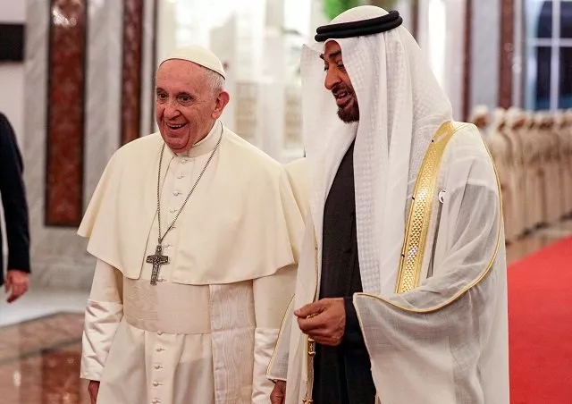pope francis is welcomed by abu dhabi 039 s crown prince sheikh mohammed bin zayed al nahyan upon his arrival at abu dhabi photo afp pope francis is welcomed by abu dhabi 039 s crown prince sheikh mohammed bin zayed al nahyan upon his arrival at abu dhabi photo afp