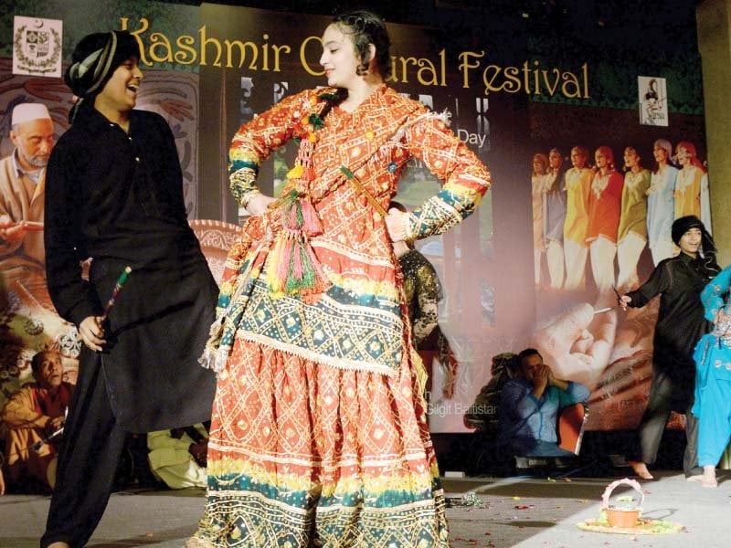 dancers perform during a ceremony of kashmir cultural festival solidarity at pnca in islamabad photo zafar aslam express