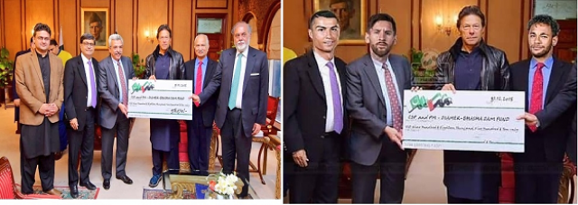 the post s caption says the great players of the football world present a blank cheque to prime minister imran khan for dam fund and express nobel wishes for pakistan the post s caption says the great players of the football world present a blank cheque to prime minister imran khan for dam fund and express nobel wishes for pakistan