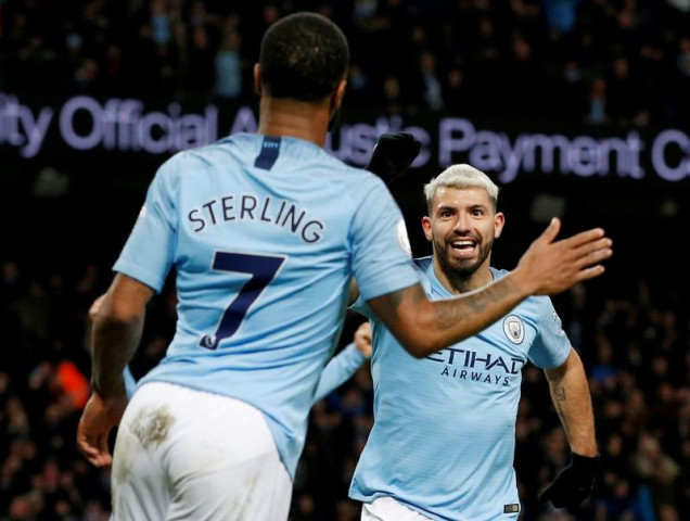manchester city 039 s sergio aguero celebrates scoring their third goal to complete his hat trick with raheem sterling photo reuters manchester city 039 s sergio aguero celebrates scoring their third goal to complete his hat trick with raheem sterling photo reuters