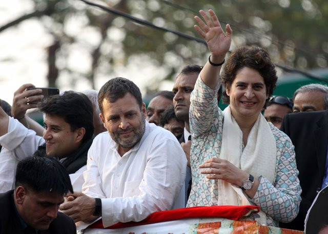 indian congress party leader rahul gandhi l looks on at a political rally as his sister priyanka gandhi vadra r waves to supporters in lucknow the capital of the election bellwether uttar pradesh state on february 11 2019 photo afp indian congress party leader rahul gandhi l looks on at a political rally as his sister priyanka gandhi vadra r waves to supporters in lucknow the capital of the election bellwether uttar pradesh state on february 11 2019 photo afp