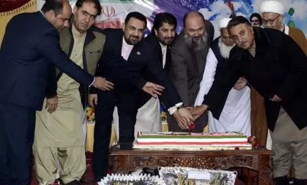 chief minister jam kamal na deputy speaker qasim suri iranian consul general muhammad rafique and other delegates during a cake cutting ceremony on the occasion of 40th anniversary of iranian revolution photo inp chief minister jam kamal na deputy speaker qasim suri iranian consul general muhammad rafique and other delegates during a cake cutting ceremony on the occasion of 40th anniversary of iranian revolution photo inp