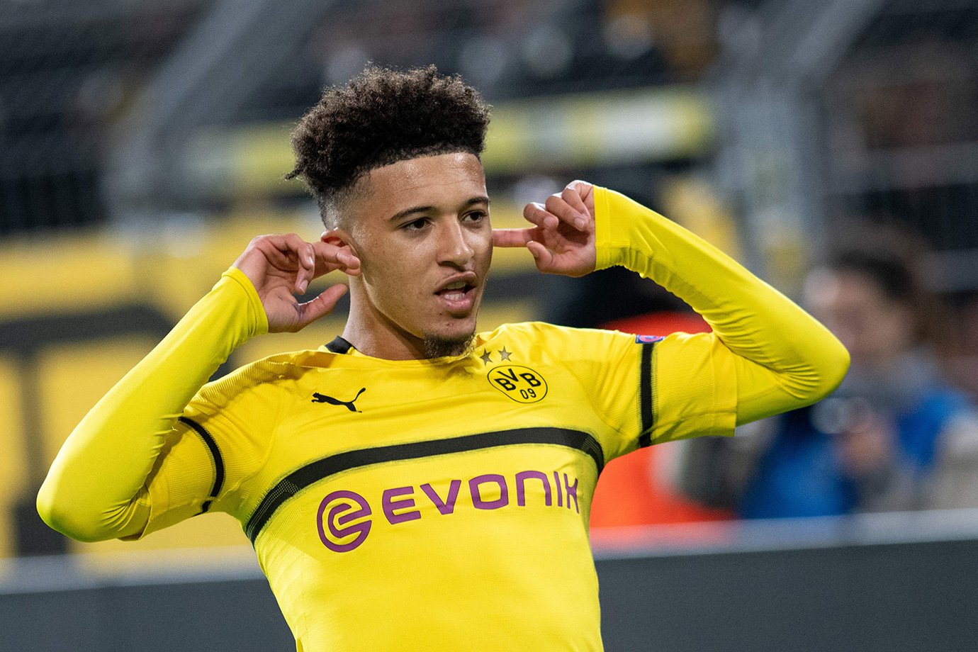 dortmund 039 s english midfielder jadon sancho celebrates scoring the 3 0 goal during the uefa champions league group a football match bvb borussia dortmund v atletico de madrid photo afp