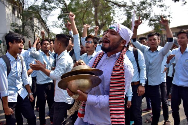 students shout slogans during a protest to demand the withdrawal of the citizenship amendment bill a bill passed by india 039 s lower house of parliament that aims to give citizenship to non muslims from neighbouring countries in nagaon district in the northeastern state of assam india photo reuters