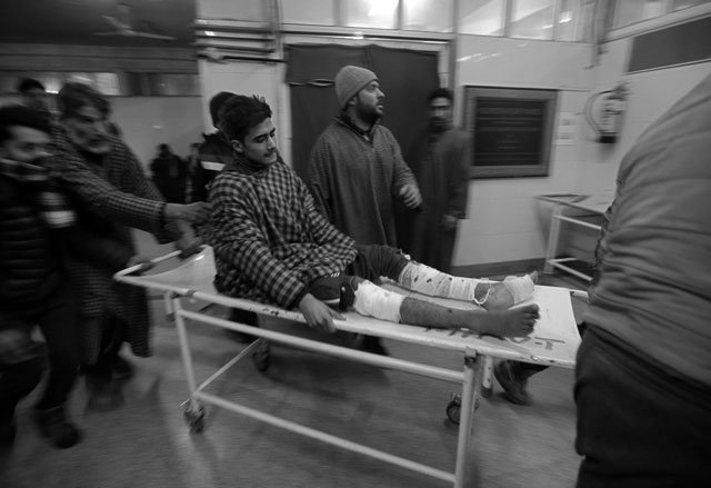 a boy is rushed to a hospital in srinagar for treatment after he was injured in an explosion inside a school in occupied kashmir 039 s pulwama district february 13 2019 photo reuters