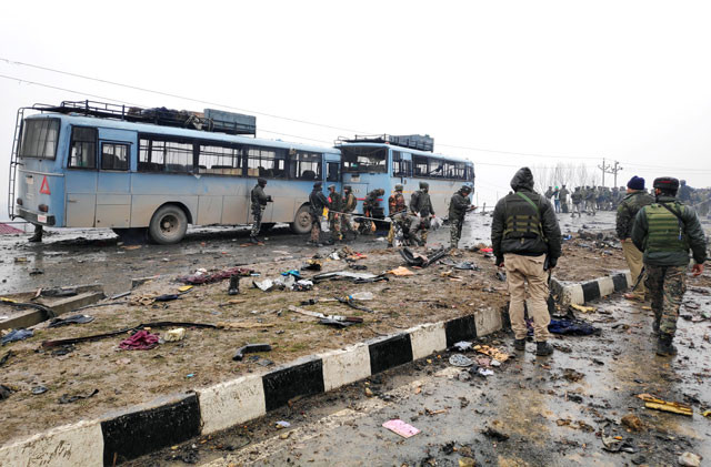 indian soldiers examine the debris after an explosion in occupied kashmir 039 s pulwama district on thursday photo reuters indian soldiers examine the debris after an explosion in occupied kashmir 039 s pulwama district on thursday photo reuters