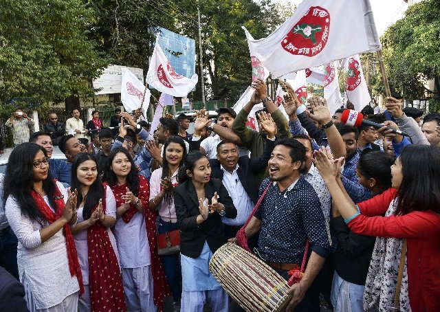 in this photo taken on february 13 2019 indian activists of the all assam students union aasu celebrate the failure of a contentious nationality law in the national parliament in guwahati photo afp