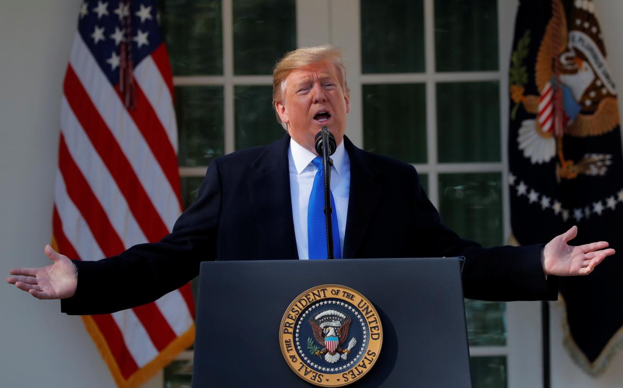us president donald trump declares a national emergency at the us  mexico border as he speaks about border security in the rose garden of the white house in washington us photo reuters