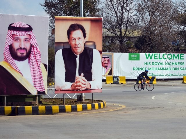 billboards showing portraits of saudi arabian crown prince mohammed bin salman 2r and pakistan 039 s prime minister imran khan r displayed on a roadside ahead of the prince 039 s arrival in islamabad on february 15 2019 photo afp