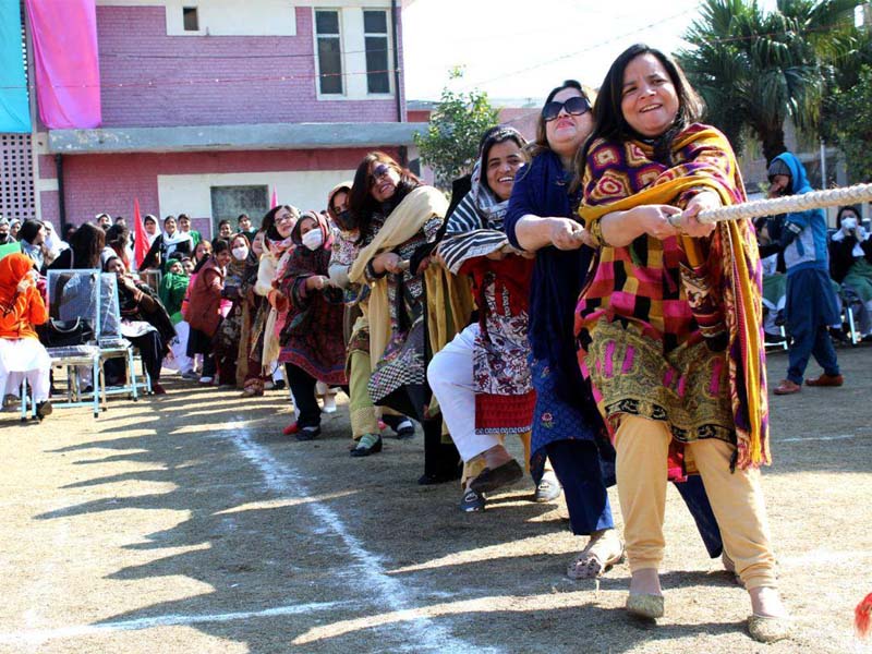 teachers participate in tug of war photo express