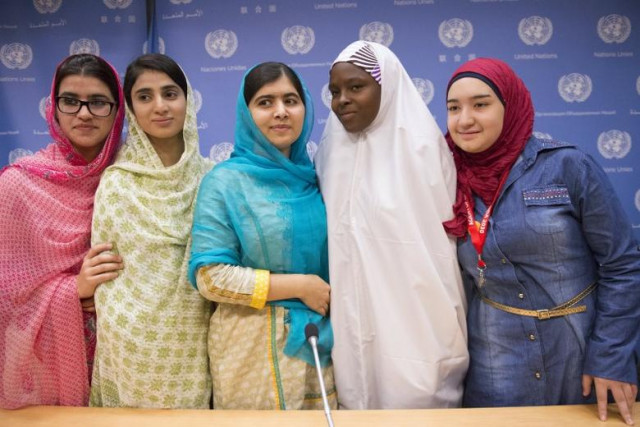 nobel peace prize winner malala yousafzai c and her friends and fellow activists kainat riaz l shazia ramzan 2nd l both from pakistan amina yusuf 2nd r from nigeria and salam masri r from syria photo reuters nobel peace prize winner malala yousafzai c and her friends and fellow activists kainat riaz l shazia ramzan 2nd l both from pakistan amina yusuf 2nd r from nigeria and salam masri r from syria photo reuters