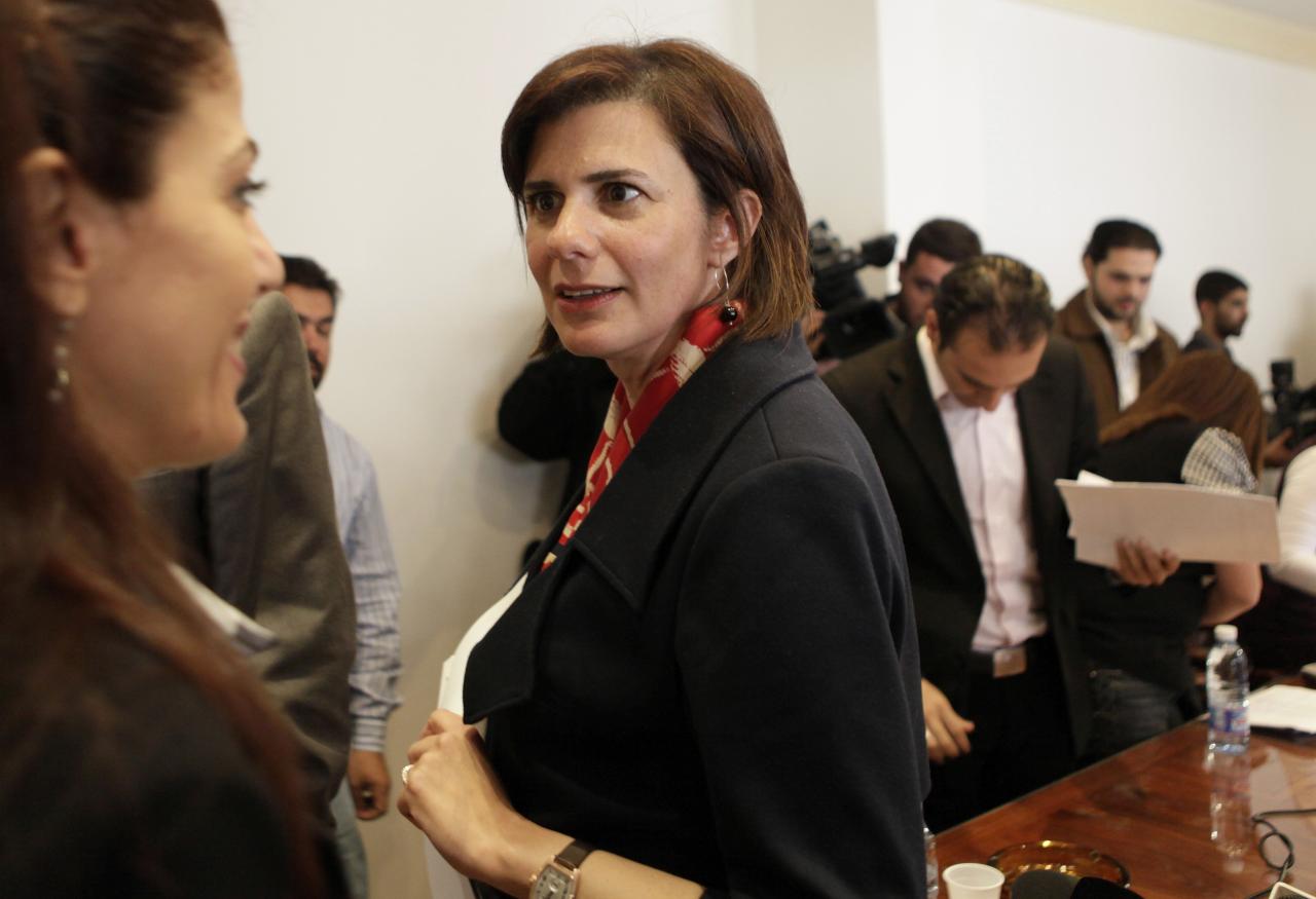 lebanon 039 s finance minister raya haffar al hassan speaks to a reporter at the end of her news conference in her office in beirut photo reuters