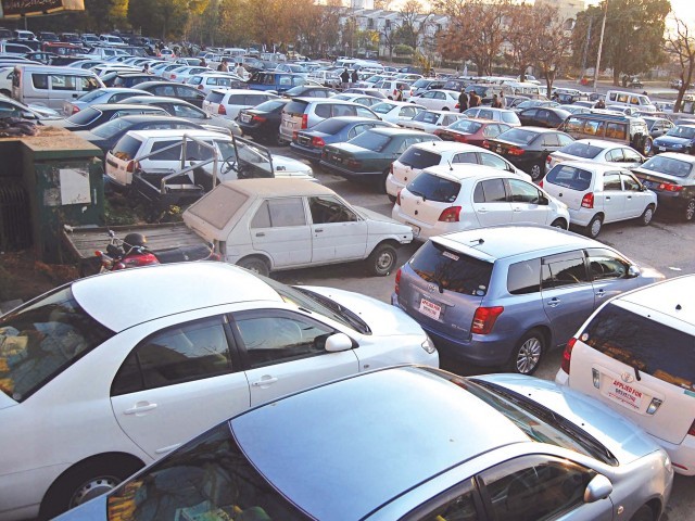 commercial plazas in saddar have failed to allocate parking space for visitors photo express