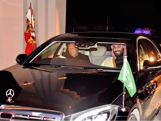 pm imran khan drives saudi crown prince mohammad bin salman photo pid