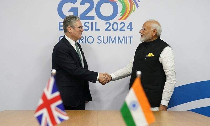 britain s prime minister sir keir starmer attends a bilateral meeting with india s prime minister narendra modi on the sidelines of the g20 summit at the museum of modern art in rio de janeiro brazil on november 18 2024 photo reuters