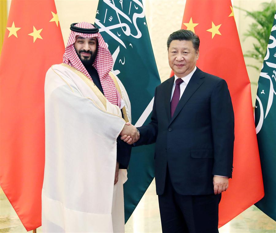 chinese president xi jinping r meets with mohammed bin salman al saud saudi arabia 039 s crown prince at the great hall of the people in beijing capital of china feb 22 2019 photo xinhua