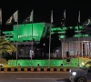 the parliament house has been illuminated with green lights to mark the first anniversary of marka e haq in the federal capital photo online