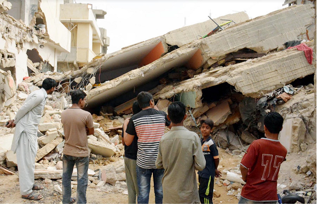 the three storey building located in jaffar tayyar society collapsed on monday morning photo online