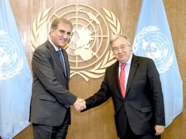 qureshi spoke to un chief antonio guterres on the phone and discussed the regional situation following india 039 s violation of pakistani airspace on tuesday photo file