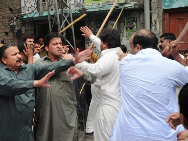 three party workers were injured including one from the pti and two from the anp photo afp