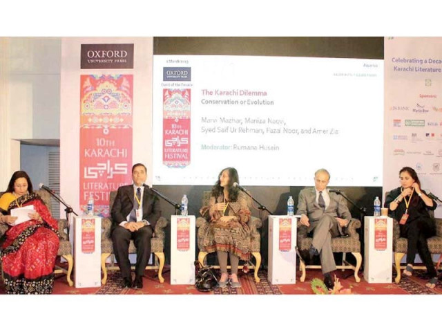 panellists dr syed saifur rehman marvi mazhar amer zia and maniza naqvi point out the flaws in urban planning which have contributed to karachi s woes photo nni