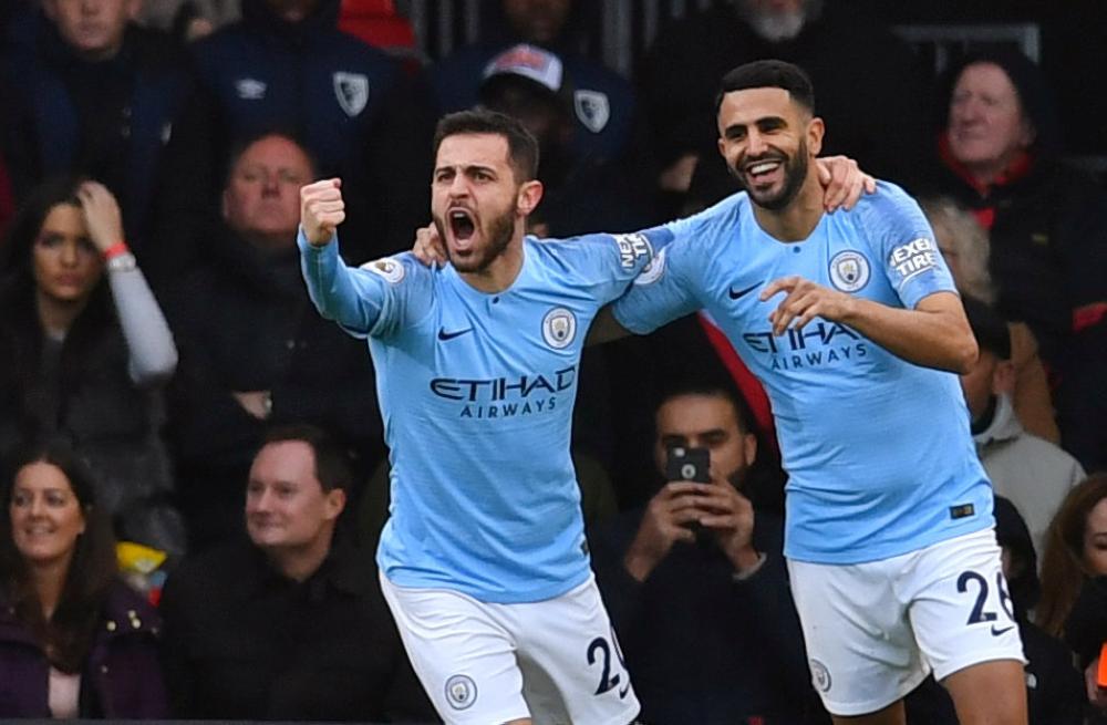 mahrez claimed his first league goal since december the algeria winger driving his shot under bournemouth 039 keeper artur boruc photo afp