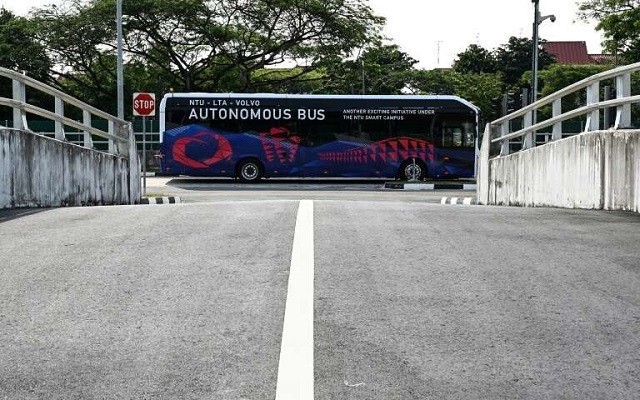 the volvo electric driverless bus is put through its paces at a testing track in singapore photo afp the volvo electric driverless bus is put through its paces at a testing track in singapore photo afp